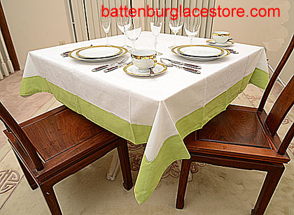 Square Tablecloth. White with color trim. 54 in.Square. - Click Image to Close